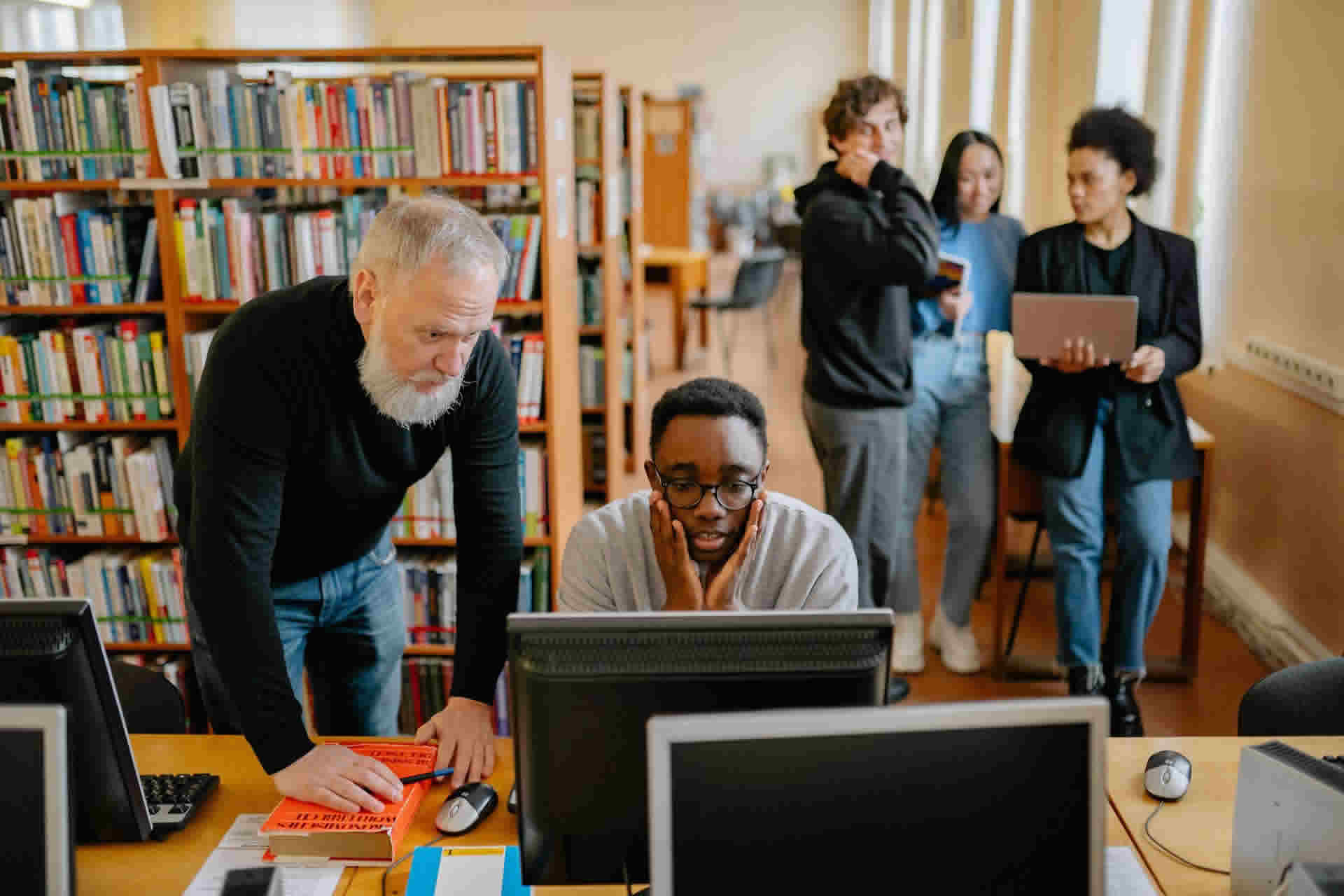 students in a library